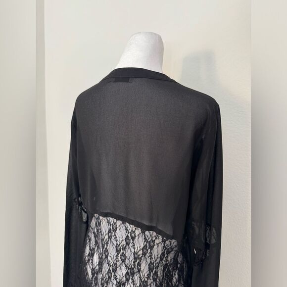 Anthropologie Lush Black Long Sleeve Sheer Top Lace Accents Women’s Size Medium - Picture 6 of 15
